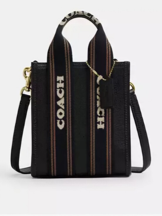 Coach Handbags - Coach Black Leather Mini Tote with Logo Webbing Straps